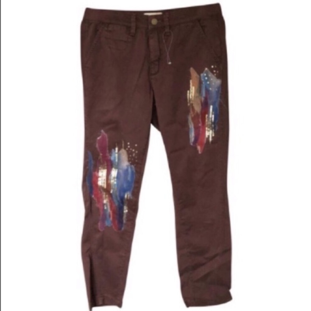 SOLD Anthropologie Chino Sequin & Paint Pants NWOT - Picture 2 of 8